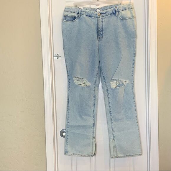 Good American Good Boy Split Hem Distressed Jeans Size 16 - Picture 9 of 10